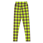 Yoga Leggings Electric Lime and Livid Brown Plaid - Scottish Squares
