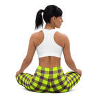 Yoga Leggings Electric Lime and Livid Brown Plaid - Scottish Squares