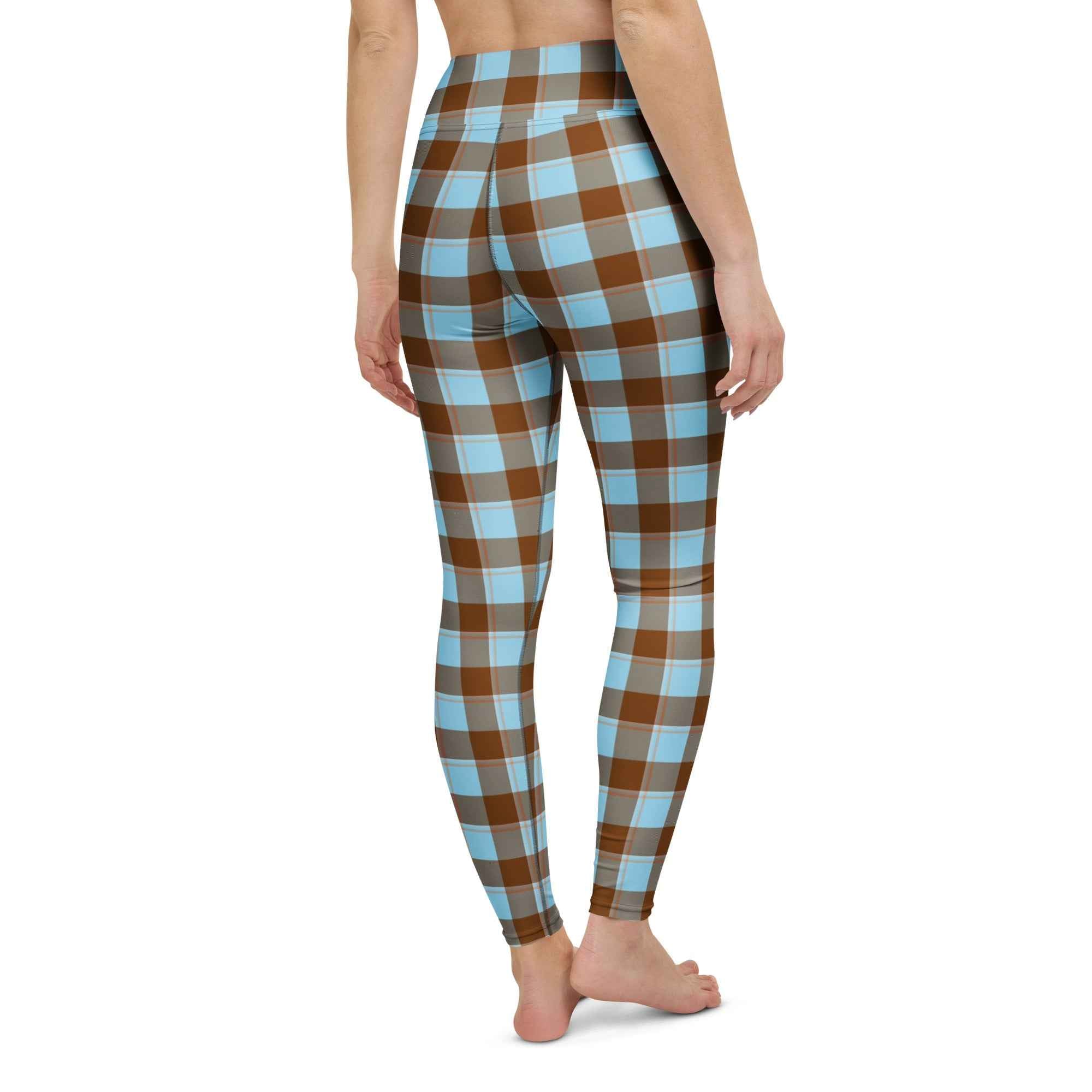 Yoga Leggings Blizzard Blue and Livid Brown Plaid - Scottish Squares