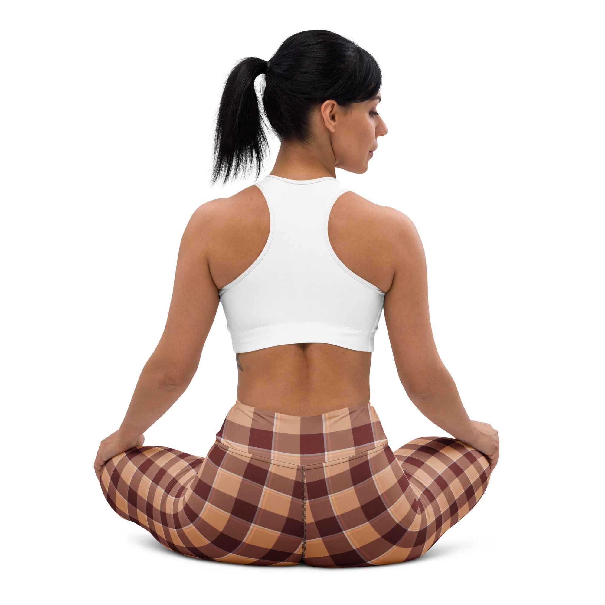 Yoga Leggings Whiskey and Livid Brown Plaid - Scottish Squares
