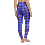 Yoga Leggings Cornflower Blue and Livid Brown Plaid - Scottish Squares