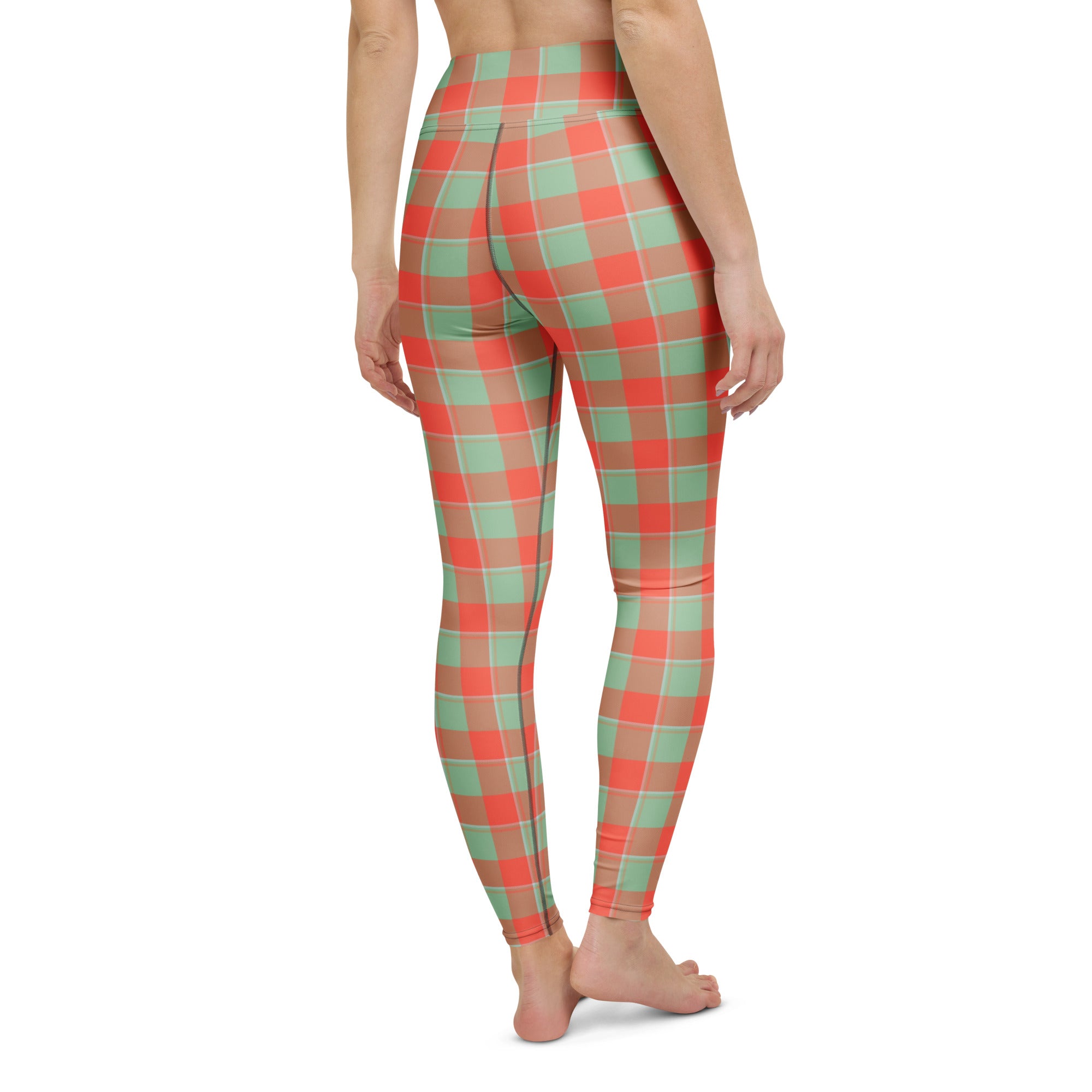 Yoga Leggings Spring Rain and Persimmon Plaid - Scottish Squares