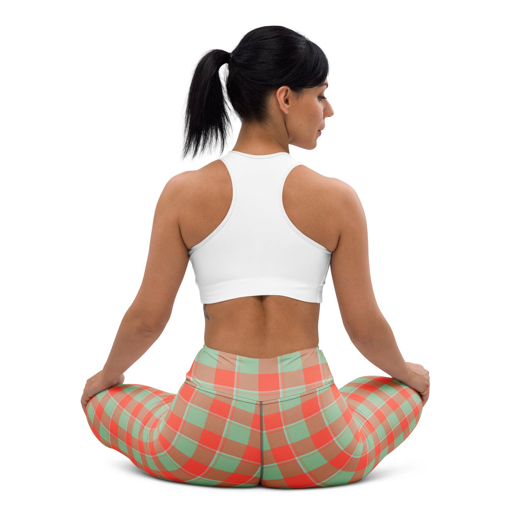 Yoga Leggings Spring Rain and Persimmon Plaid - Scottish Squares