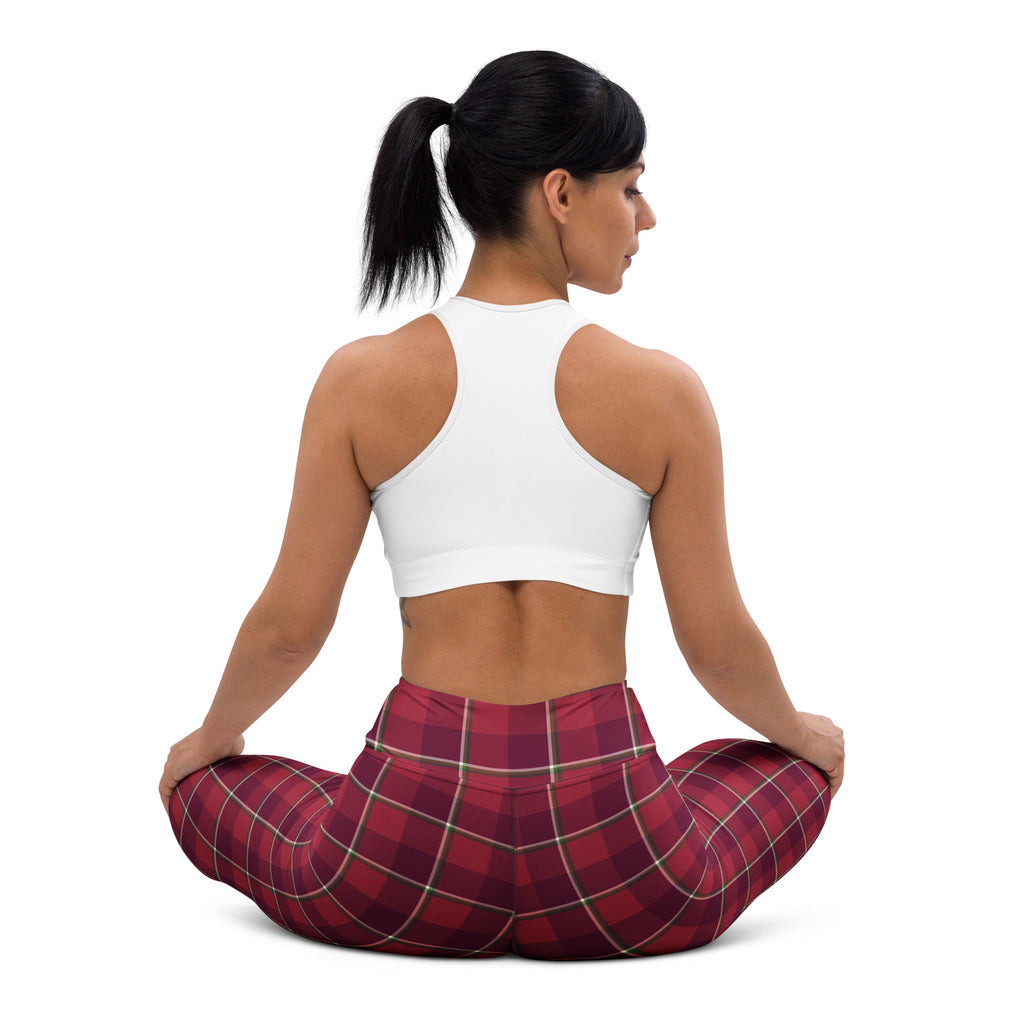 Yoga Leggings Old Brick and Cab Sav Plaid - Scottish Squares