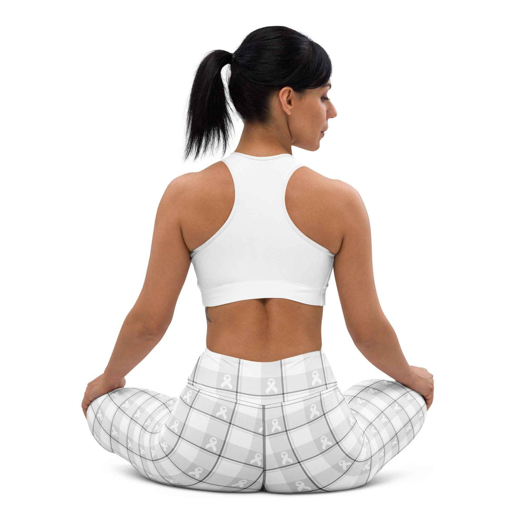 Yoga Leggings Lung Cancer Awareness Plaid, White Ribbon, Supportive Gift - Scottish Squares