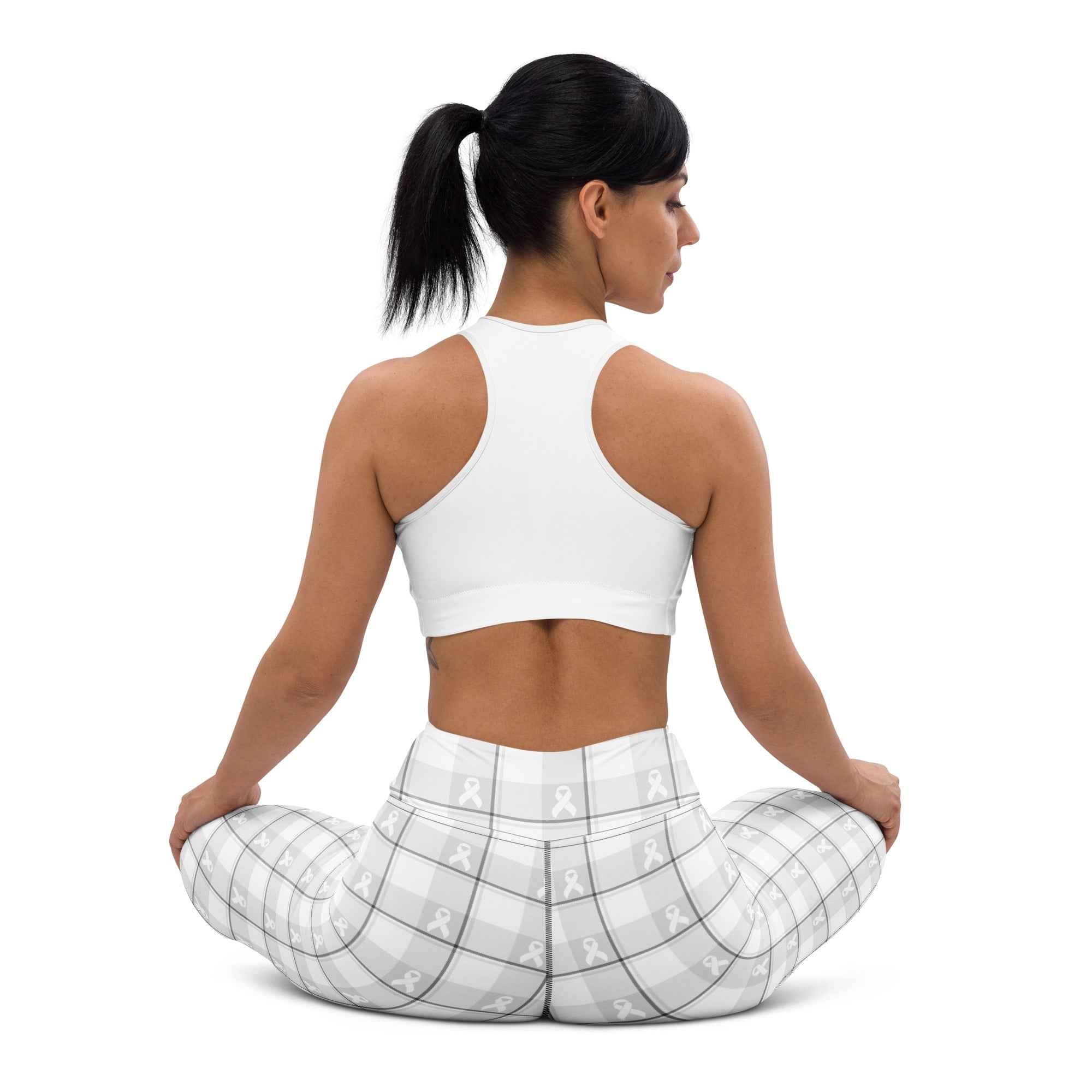 Yoga Leggings Lung Cancer Awareness Plaid, White Ribbon, Supportive Gift - Scottish Squares
