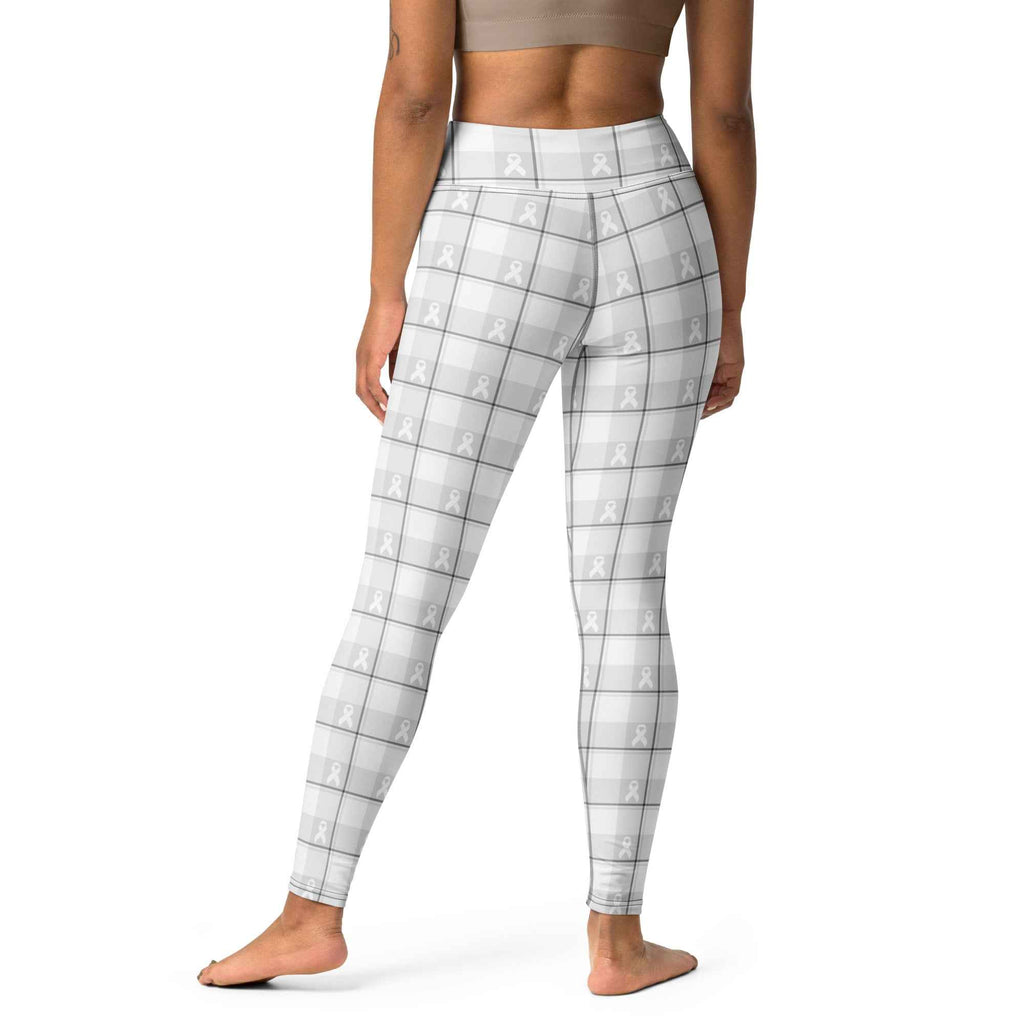 Yoga Leggings Lung Cancer Awareness Plaid, White Ribbon, Supportive Gift - Scottish Squares
