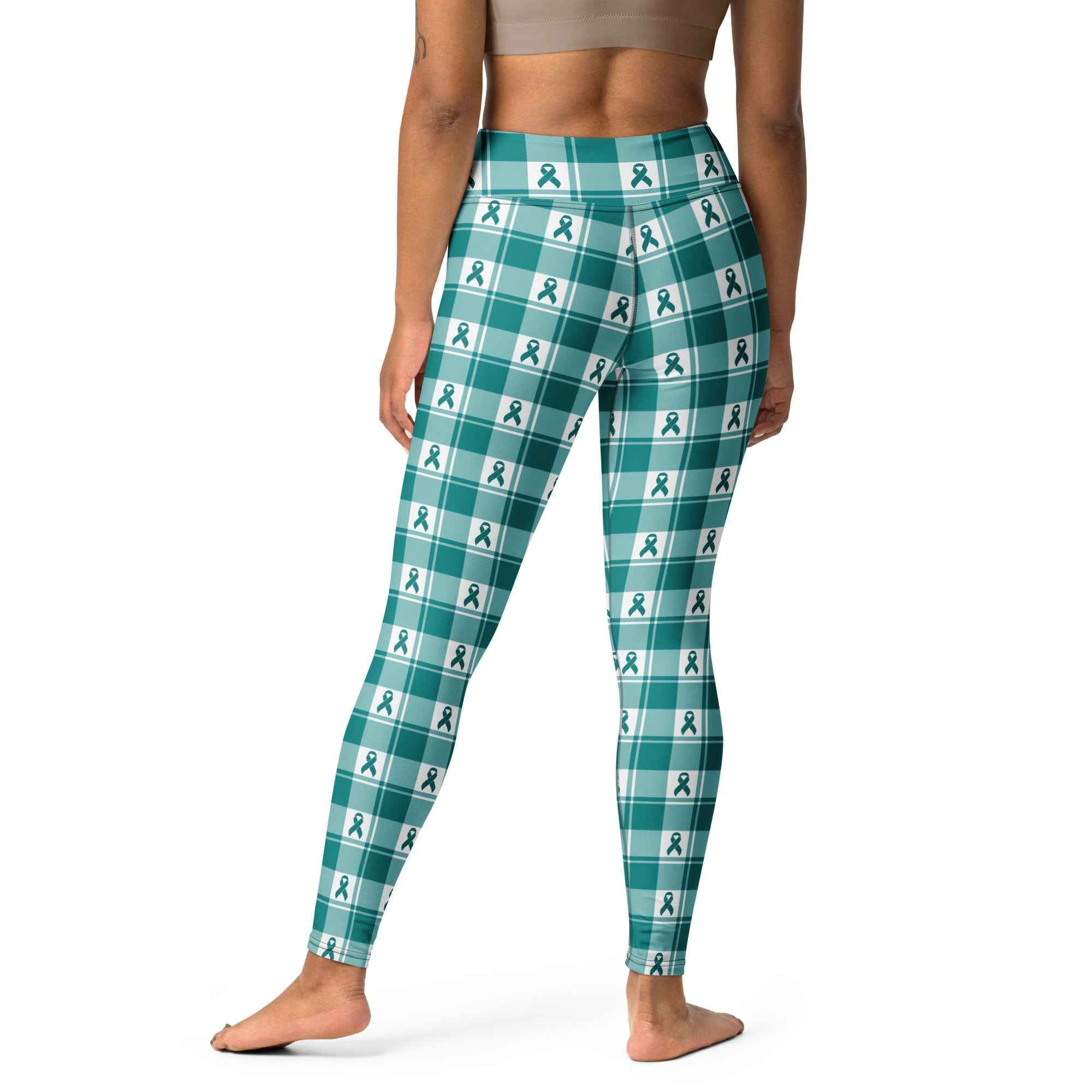 Yoga Leggings Cervical Cancer Awareness Plaid, Teal Ribbon, Supportive Gift - Scottish Squares