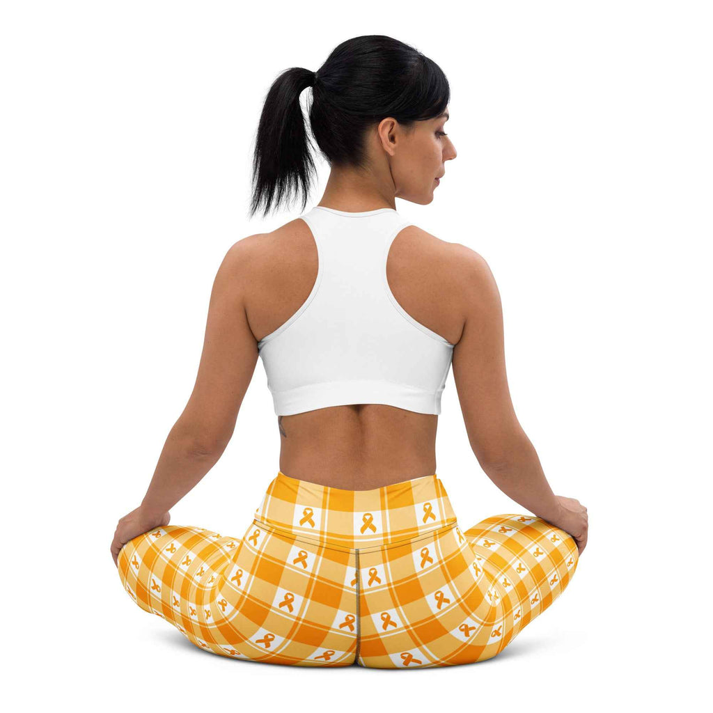 Yoga Leggings Kidney Cancer Awareness Plaid, Orange Ribbon, Supportive Gift - Scottish Squares