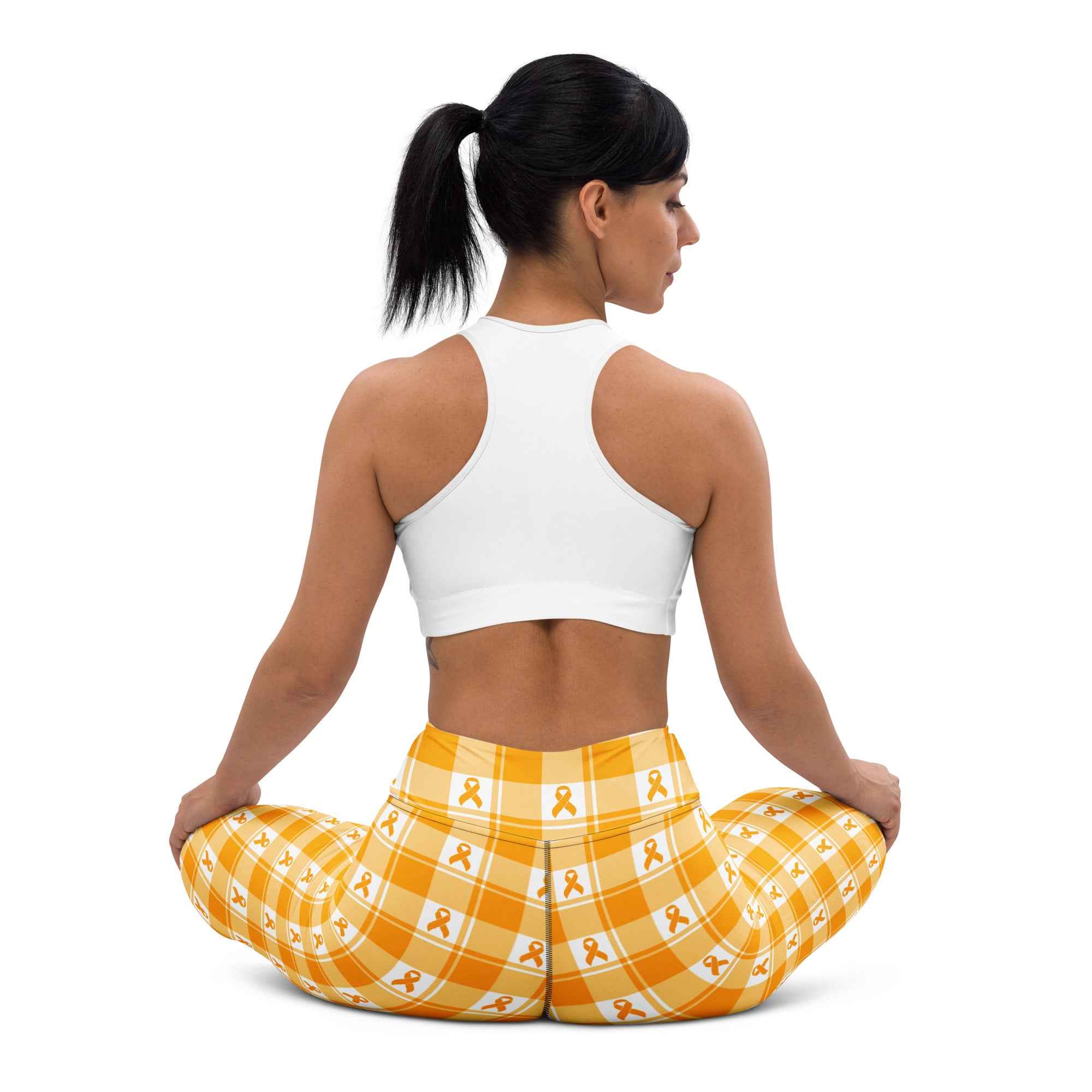 Yoga Leggings Kidney Cancer Awareness Plaid, Orange Ribbon, Supportive Gift - Scottish Squares