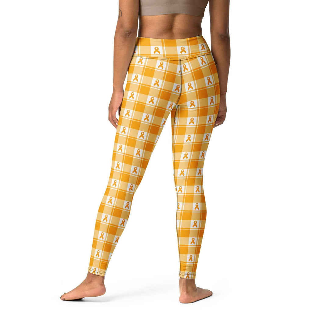 Yoga Leggings Kidney Cancer Awareness Plaid, Orange Ribbon, Supportive Gift - Scottish Squares