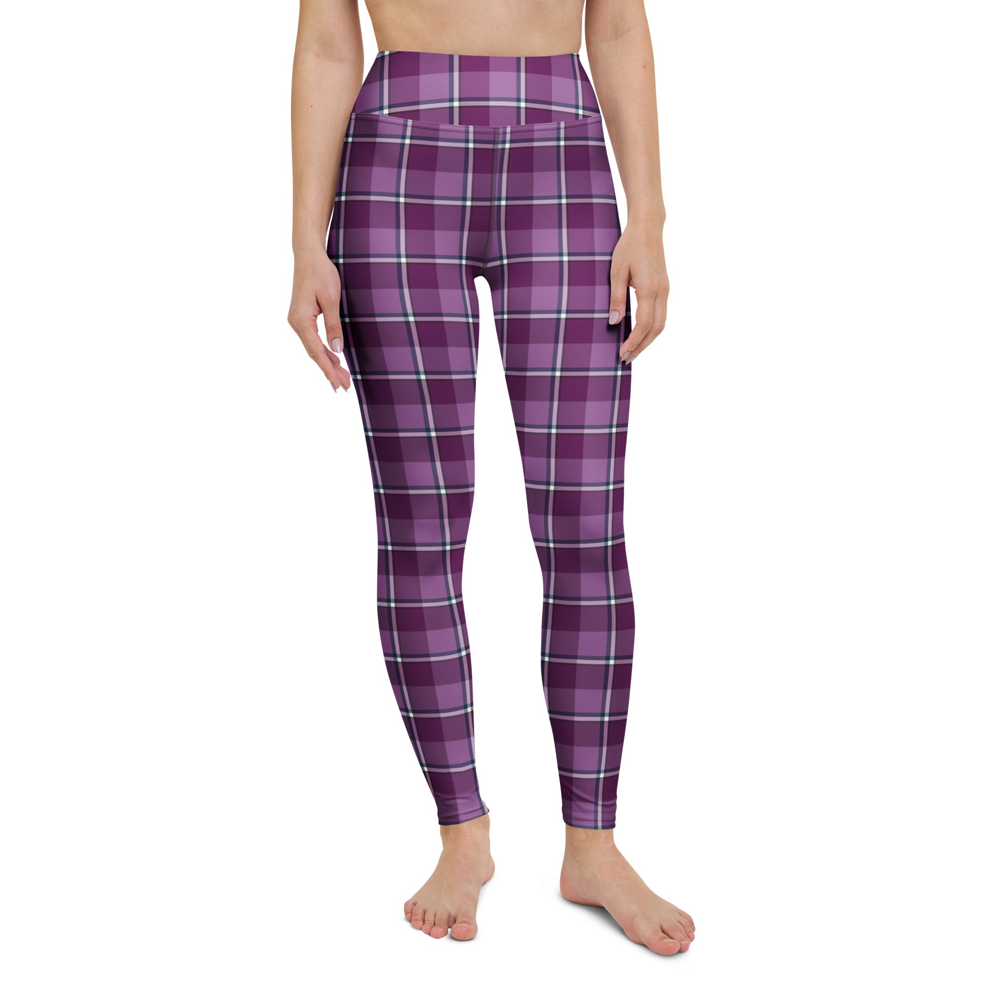 Yoga Leggings Purple and Trendy Pink Plaid - Scottish Squares