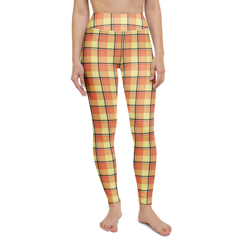 Yoga Leggings Claystone and Morning Mist Plaid - Scottish Squares