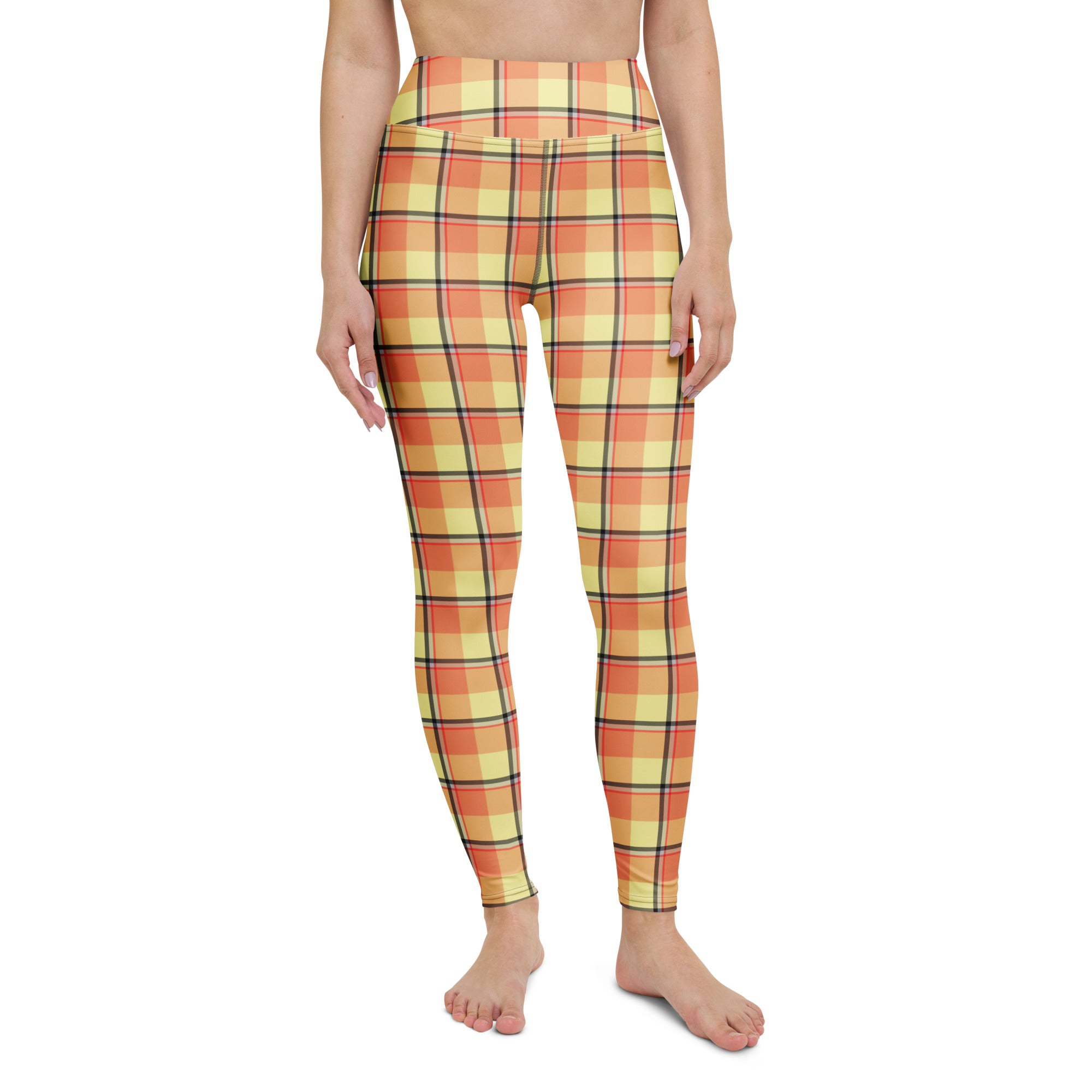 Yoga Leggings Claystone and Morning Mist Plaid - Scottish Squares
