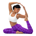 Yoga Leggings Electric Violet and Fuchsia Plaid - Scottish Squares