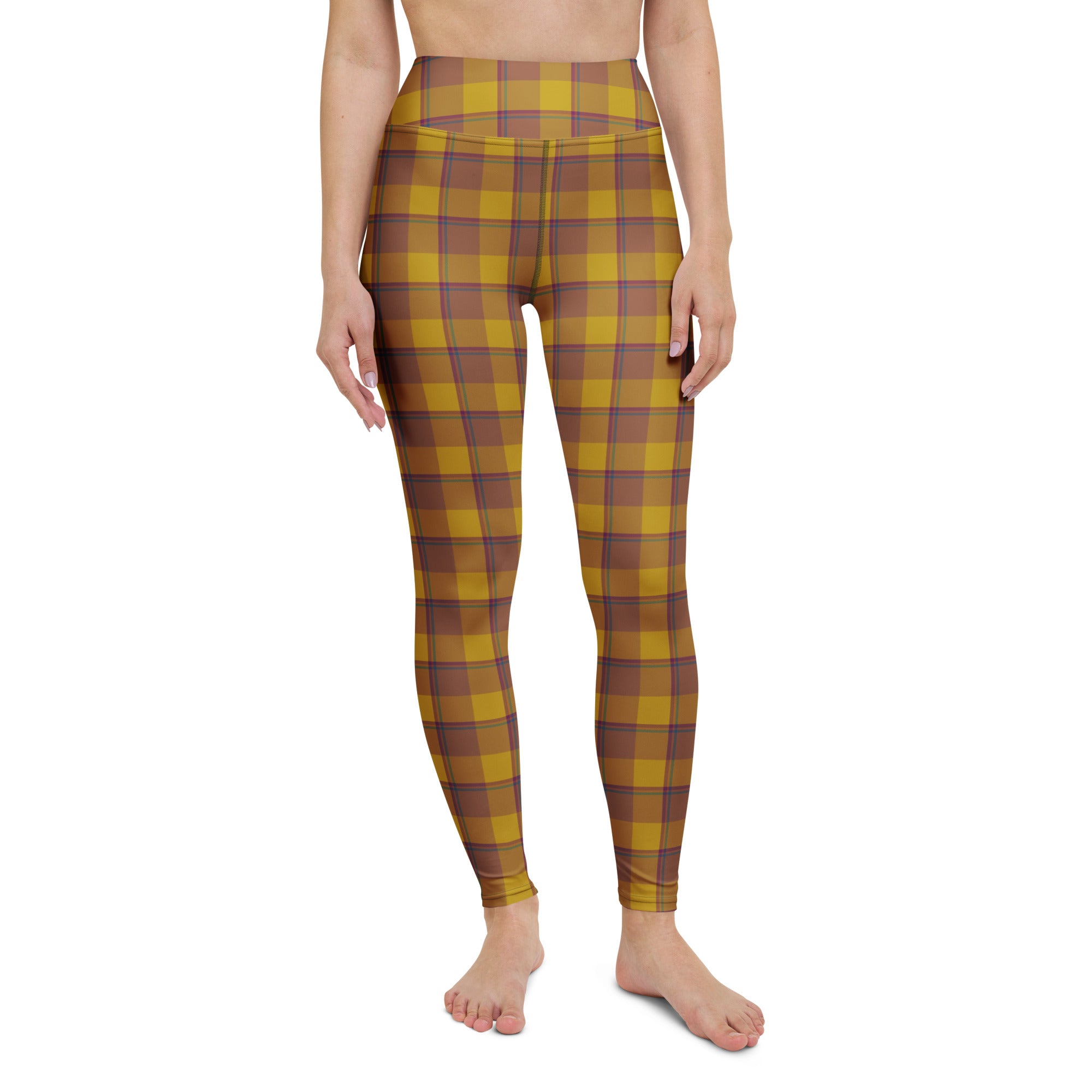 Yoga Leggings Potters Clay and Pizza Plaid - Scottish Squares