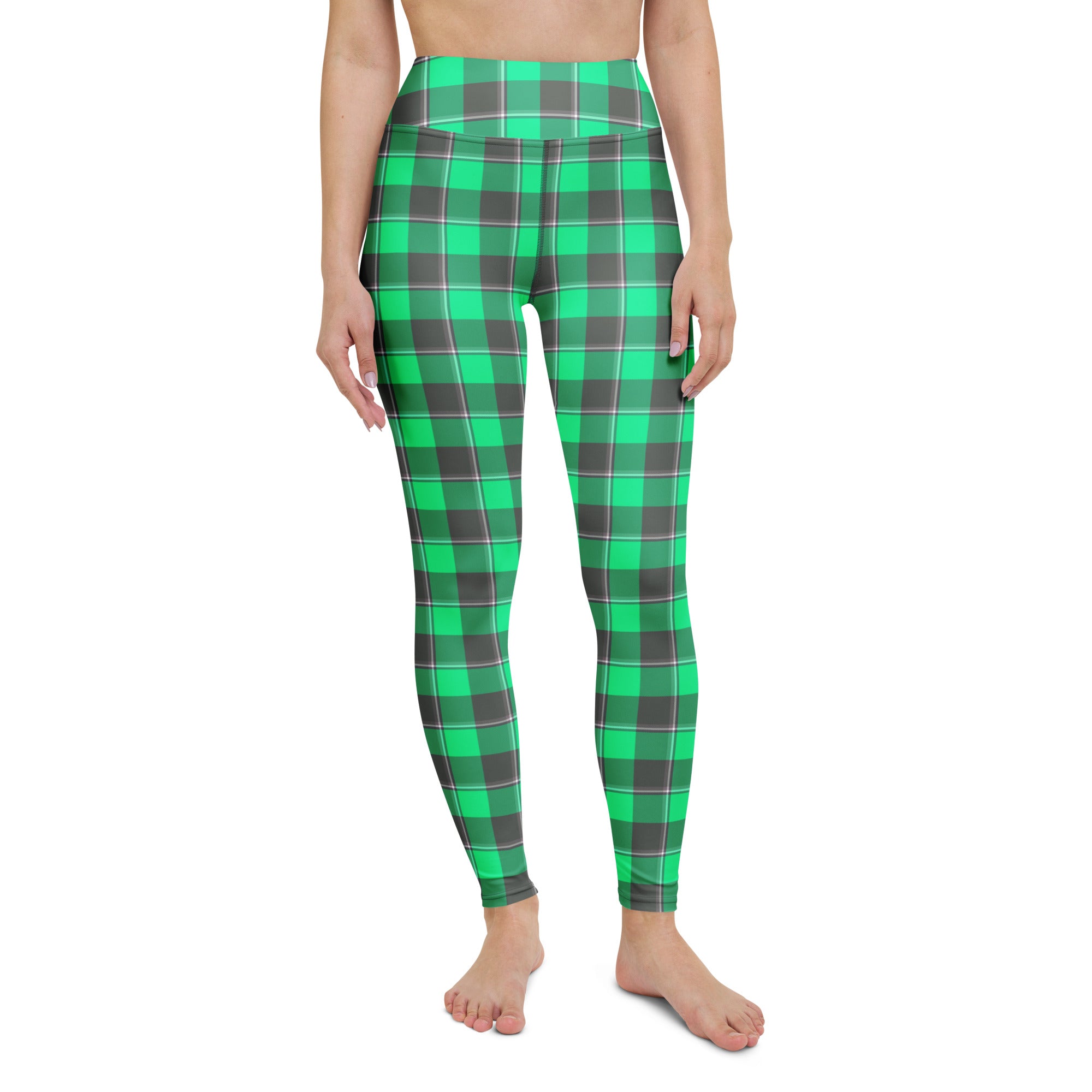 Yoga Leggings Spring Green and Finlandia Plaid - Scottish Squares