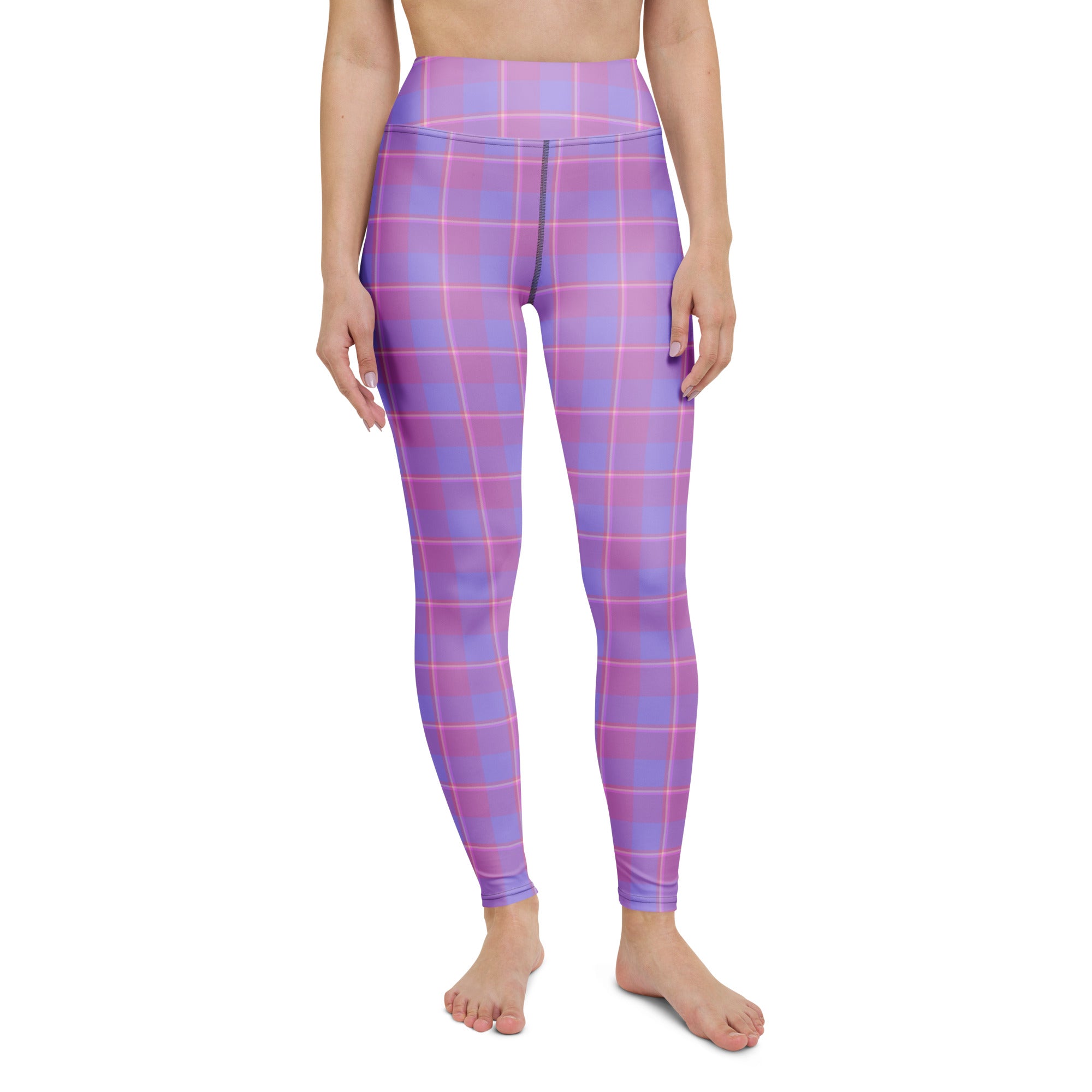 Yoga Leggings Viola and Dull Lavender Plaid - Scottish Squares
