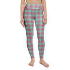 Yoga Leggings Vista Blue and Turkish Rose Plaid - Scottish Squares