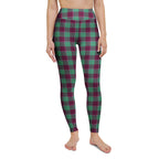 Yoga Leggings Ocean Green and Mulberry Wood Plaid - Scottish Squares