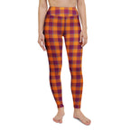 Yoga Leggings Tahiti Gold and Rose Bud Cherry Plaid - Scottish Squares