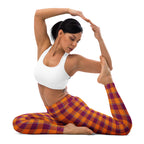 Yoga Leggings Tahiti Gold and Rose Bud Cherry Plaid - Scottish Squares