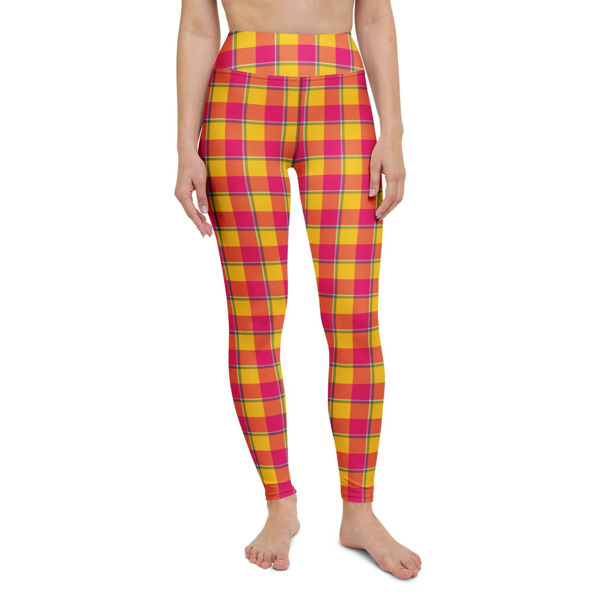 Yoga Leggings Corn and Razzmatazz Plaid - Scottish Squares