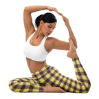 Yoga Leggings Flax and Livid Brown Plaid - Scottish Squares