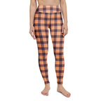 Yoga Leggings Hit Pink and Livid Brown Plaid - Scottish Squares