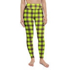Yoga Leggings Electric Lime and Livid Brown Plaid - Scottish Squares