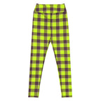 Yoga Leggings Electric Lime and Livid Brown Plaid - Scottish Squares