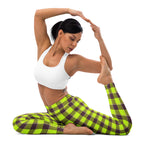 Yoga Leggings Electric Lime and Livid Brown Plaid - Scottish Squares