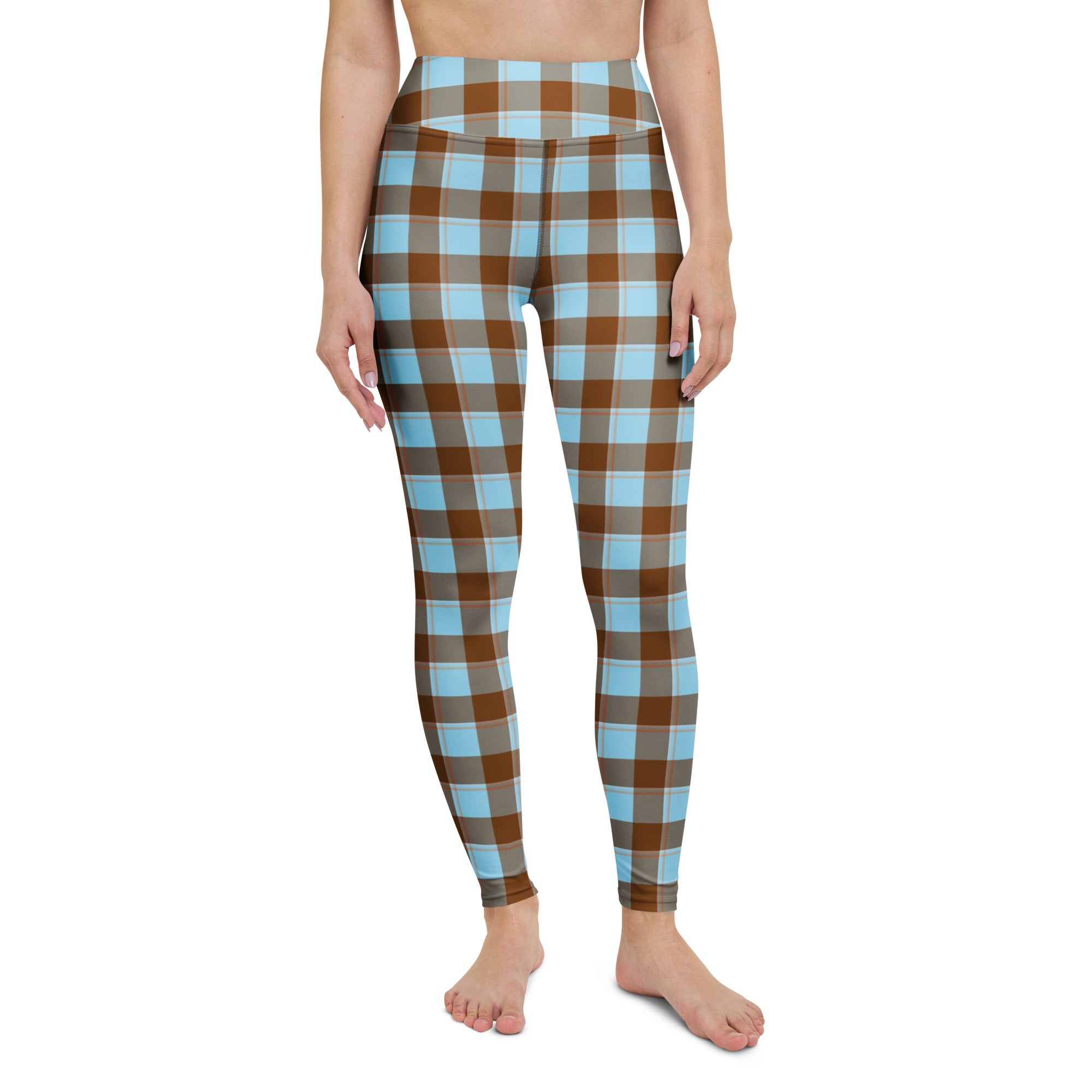 Yoga Leggings Blizzard Blue and Livid Brown Plaid - Scottish Squares