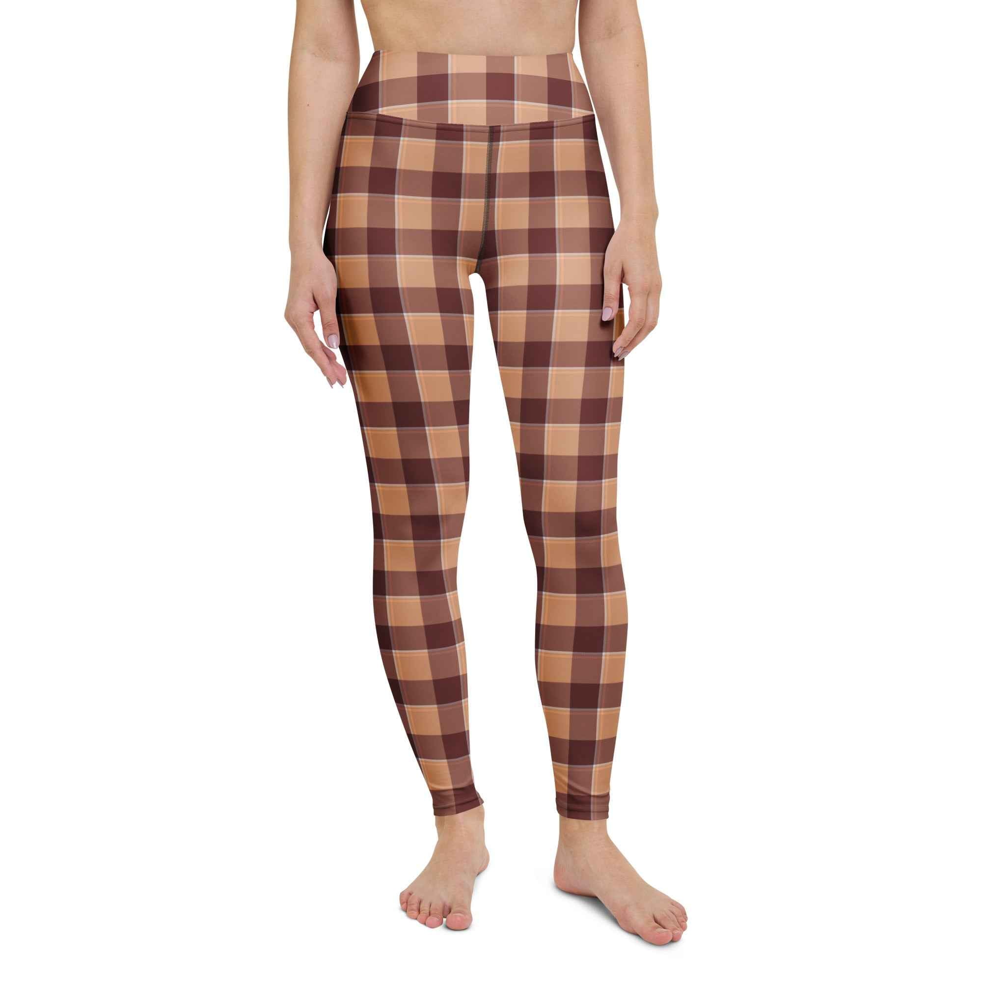 Yoga Leggings Whiskey and Livid Brown Plaid - Scottish Squares