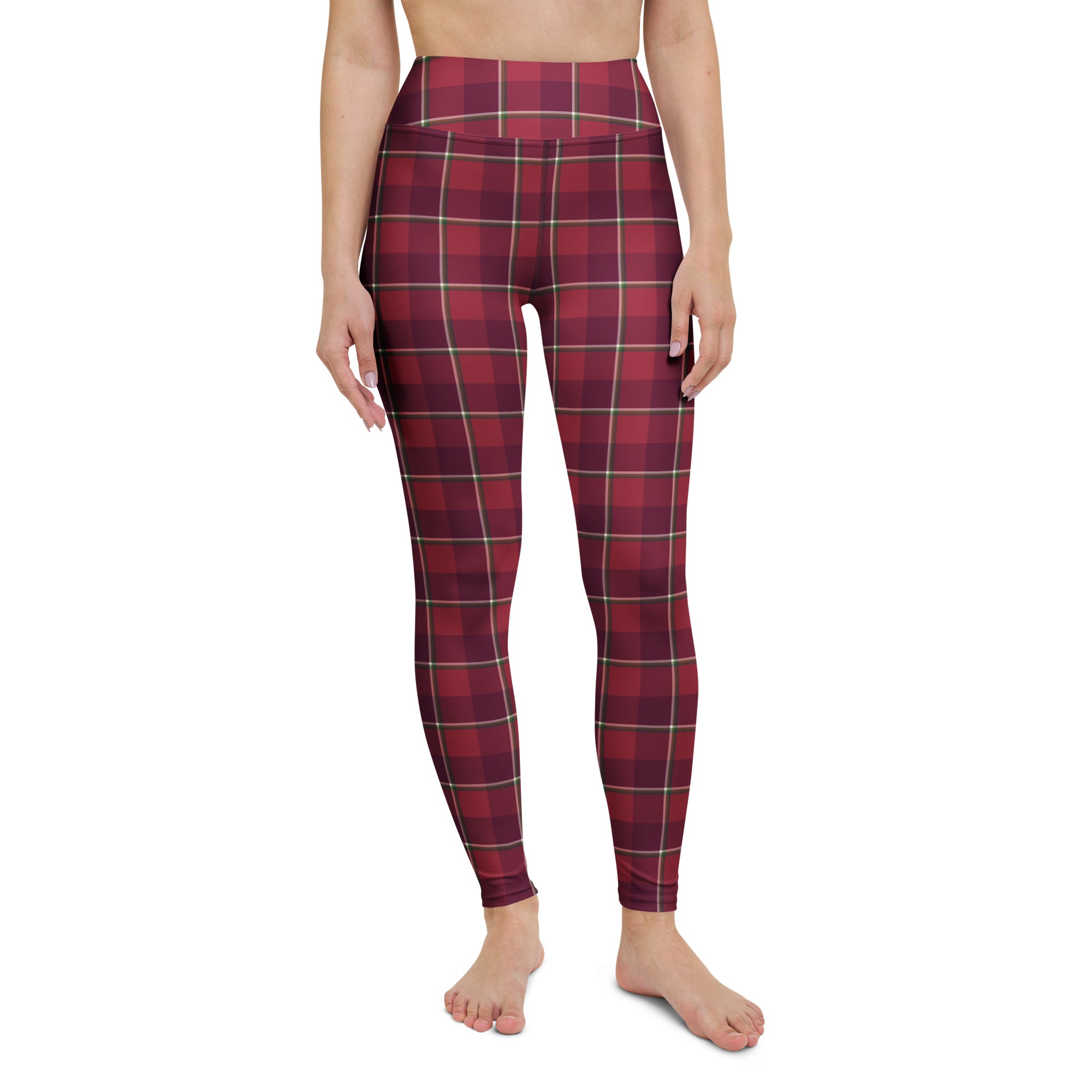 Yoga Leggings Old Brick and Cab Sav Plaid - Scottish Squares