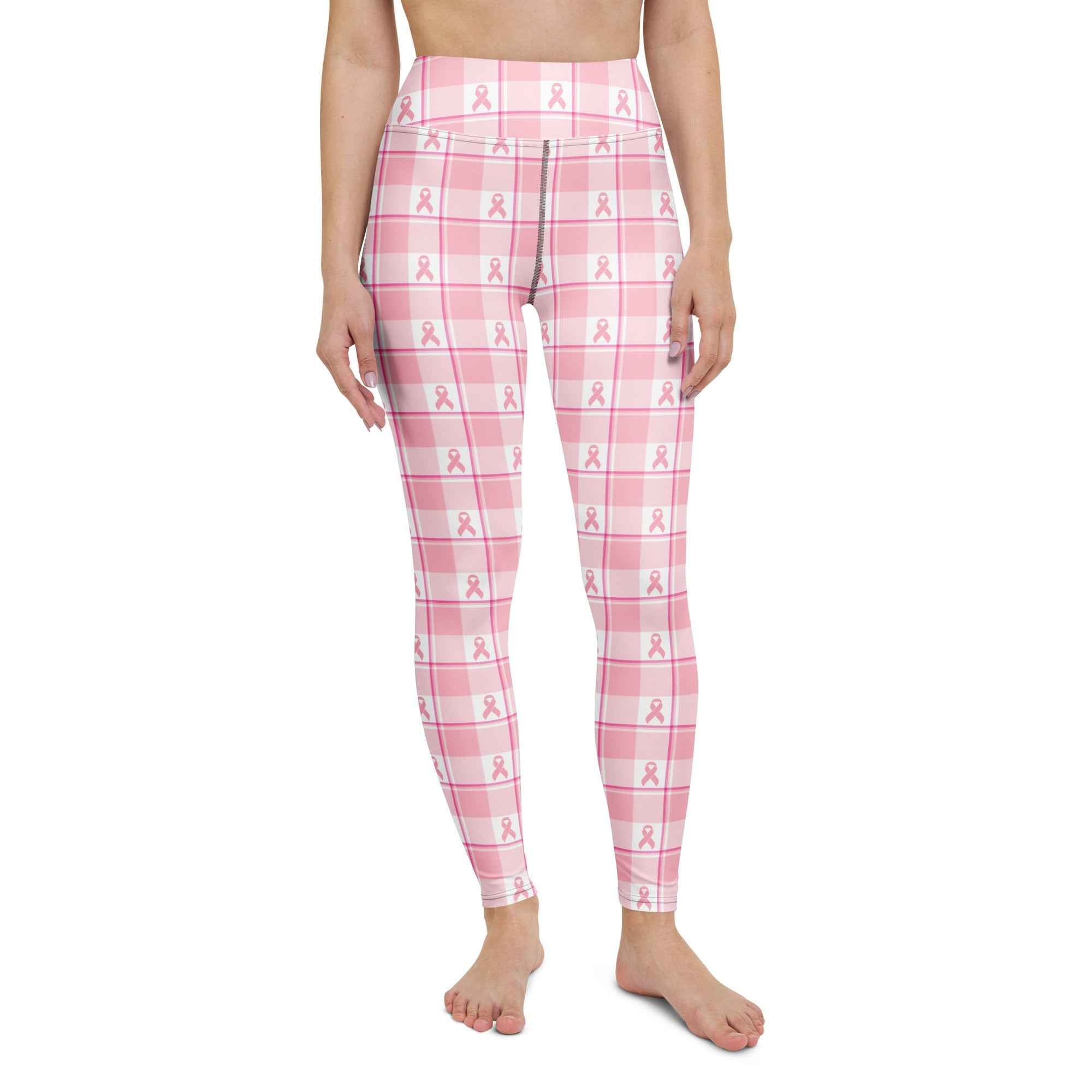 Yoga Leggings Breast Cancer Awareness Plaid - Scottish Squares