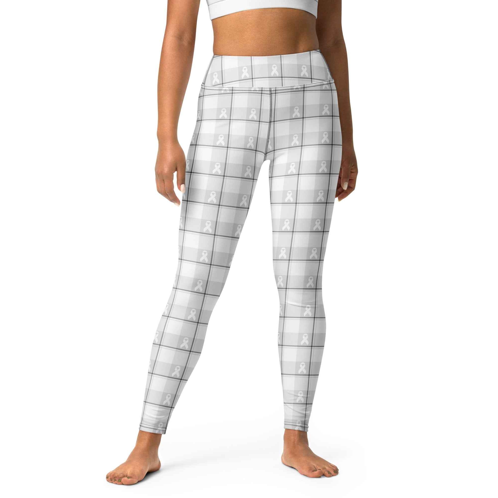 Yoga Leggings Lung Cancer Awareness Plaid, White Ribbon, Supportive Gift XL - Scottish Squares
