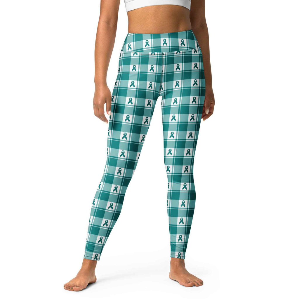 Yoga Leggings Cervical Cancer Awareness Plaid, Teal Ribbon, Supportive Gift XL - Scottish Squares