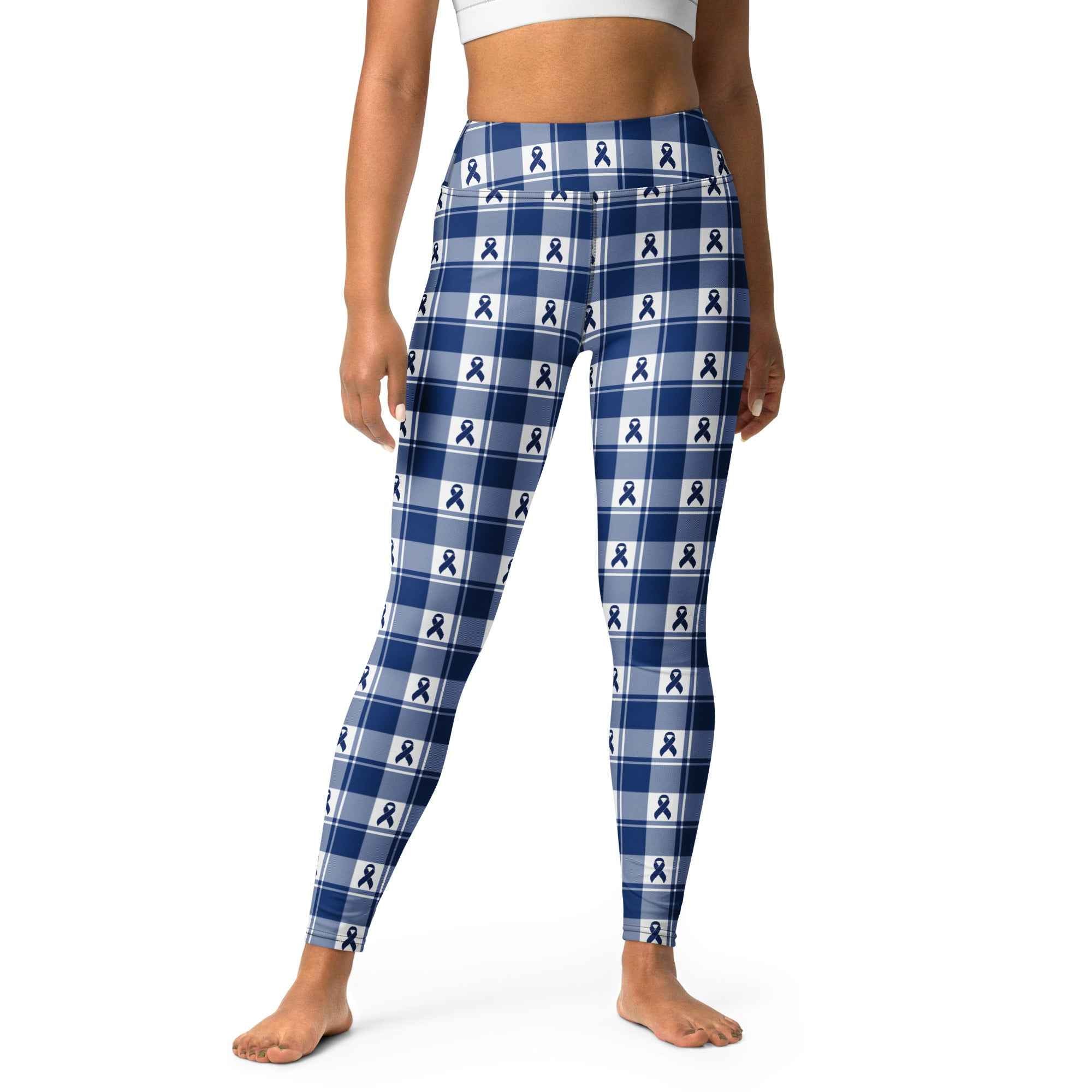 Yoga Leggings Colorectal Cancer Awareness Plaid, Dark Blue Ribbon, Supportive Gift XL - Scottish Squares