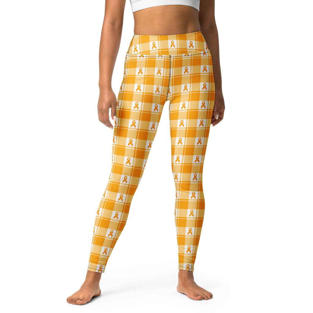 Yoga Leggings Kidney Cancer Awareness Plaid, Orange Ribbon, Supportive Gift XL - Scottish Squares