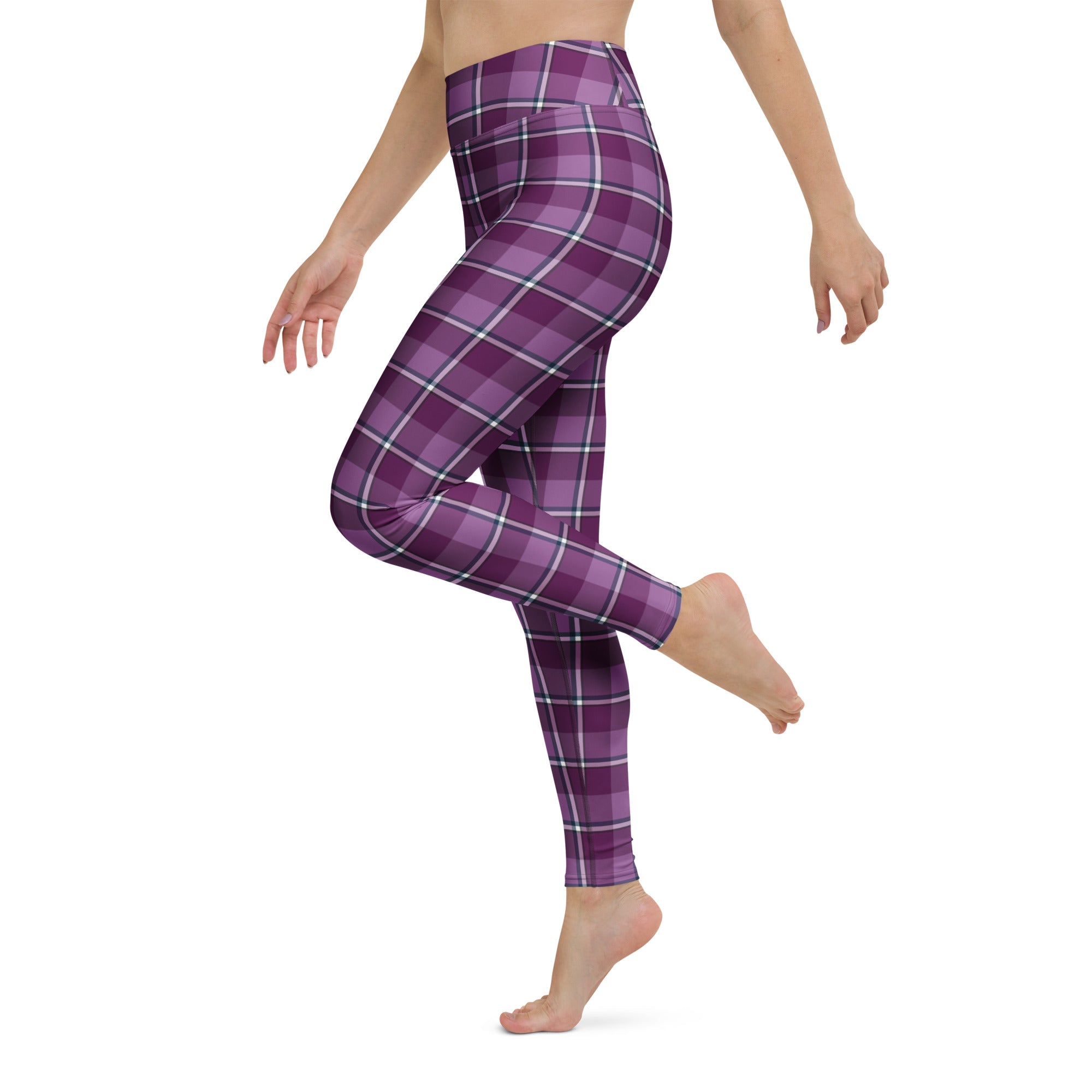 Yoga Leggings Purple and Trendy Pink Plaid - Scottish Squares