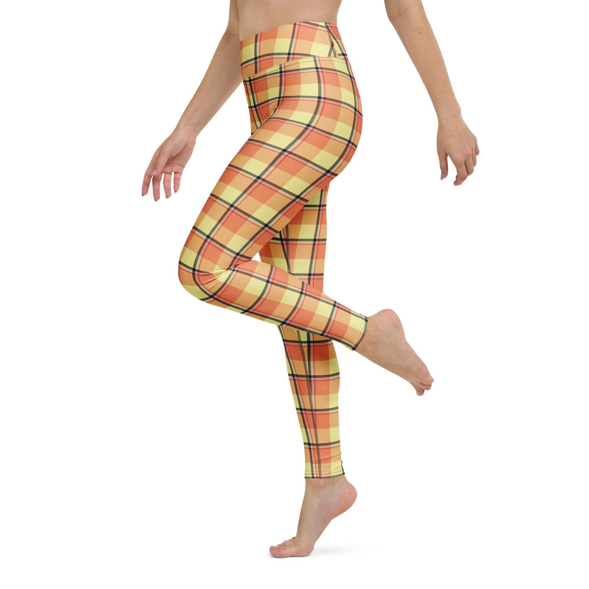 Yoga Leggings Claystone and Morning Mist Plaid - Scottish Squares