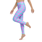 Yoga Leggings Mauve and Coastal Mist Plaid - Scottish Squares