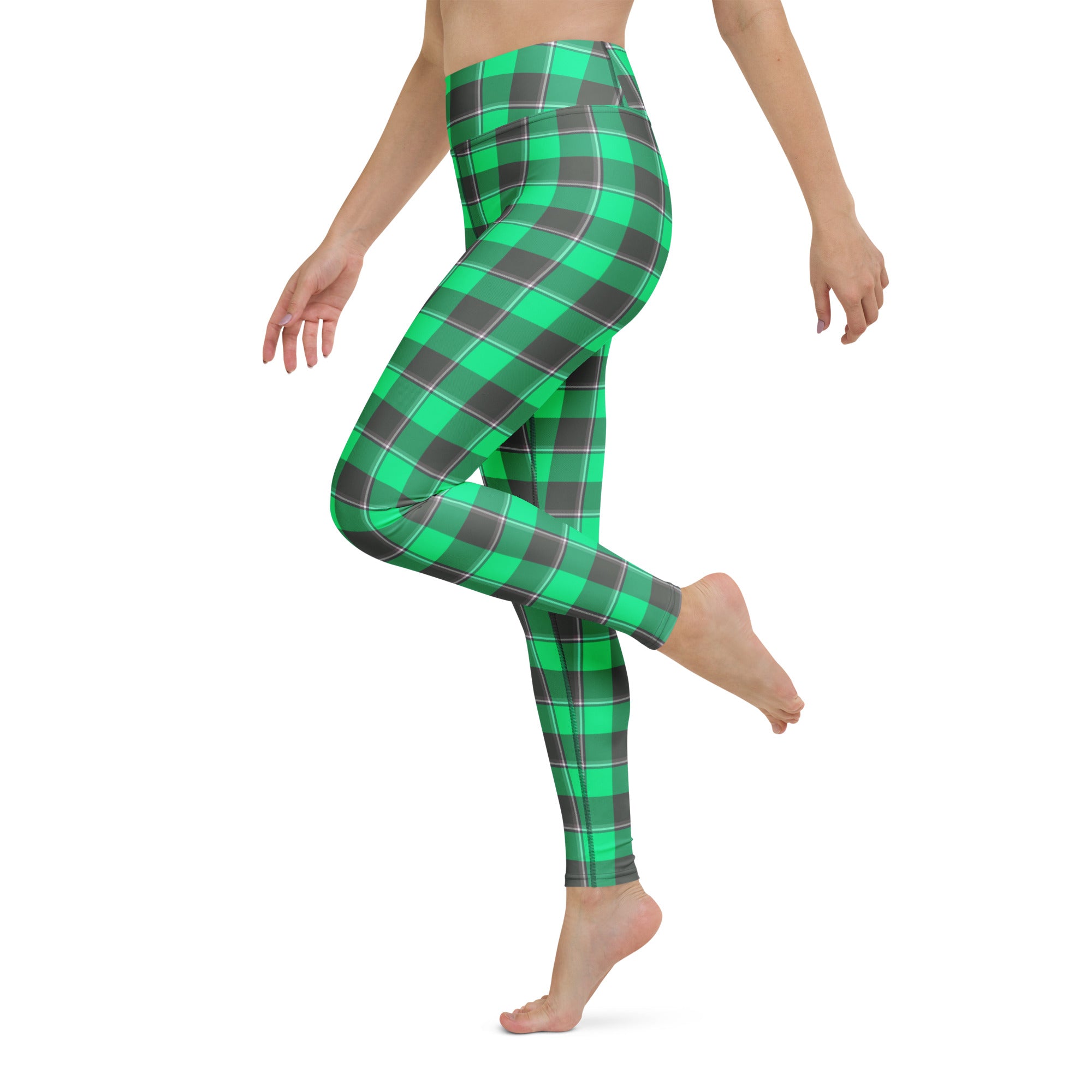Yoga Leggings Spring Green and Finlandia Plaid - Scottish Squares