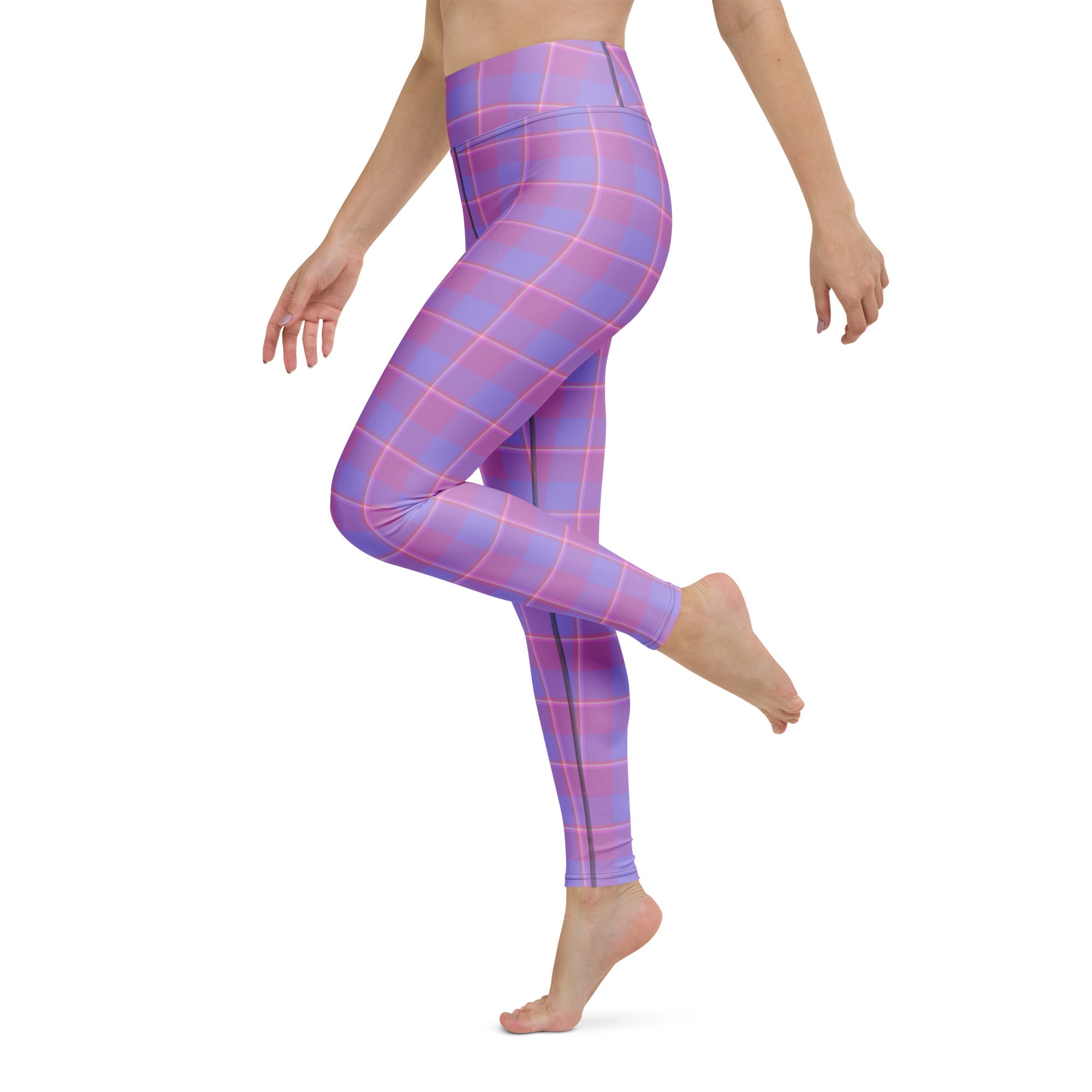Yoga Leggings Viola and Dull Lavender Plaid - Scottish Squares