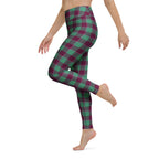 Yoga Leggings Ocean Green and Mulberry Wood Plaid - Scottish Squares