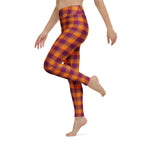 Yoga Leggings Tahiti Gold and Rose Bud Cherry Plaid - Scottish Squares