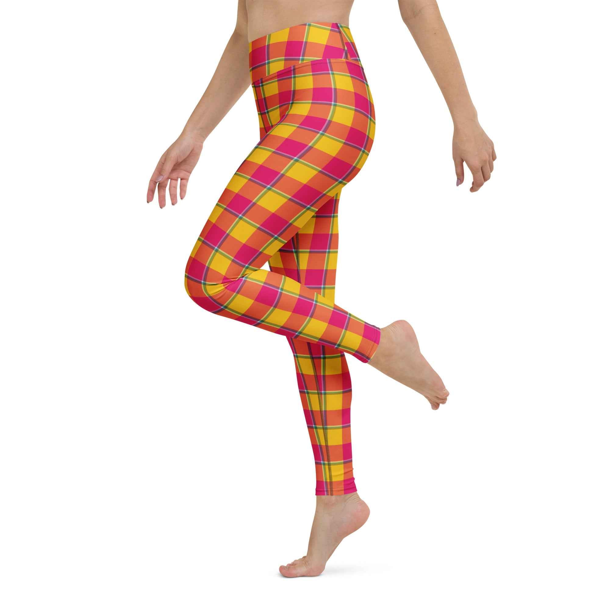 Yoga Leggings Corn and Razzmatazz Plaid - Scottish Squares