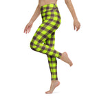 Yoga Leggings Electric Lime and Livid Brown Plaid - Scottish Squares