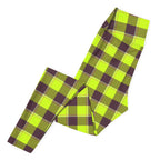 Yoga Leggings Electric Lime and Livid Brown Plaid - Scottish Squares